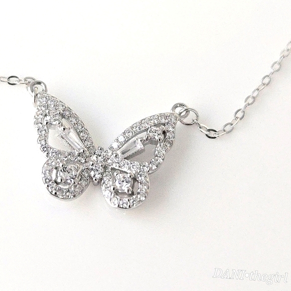 NEW Sterling Silver CZ Diamond Encrusted Y2K Butterfly Pendant Necklace - Picture 6 of 9